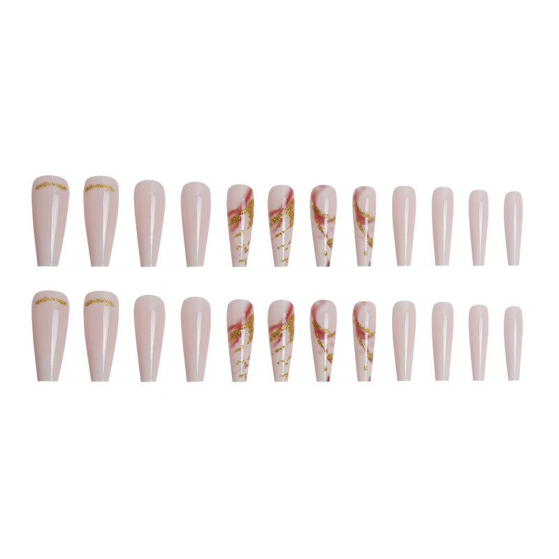 Elegant Long Stiletto Press-On Nails with Artistic Marble Design Bowlift