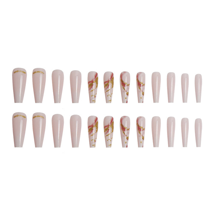 Elegant Long Stiletto Press-On Nails with Artistic Marble Design Bowlift