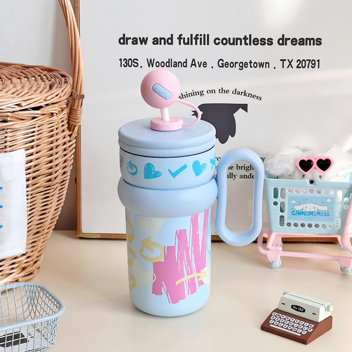 Women’s children’s drinking cup with integrated straw and playful design Bowlift