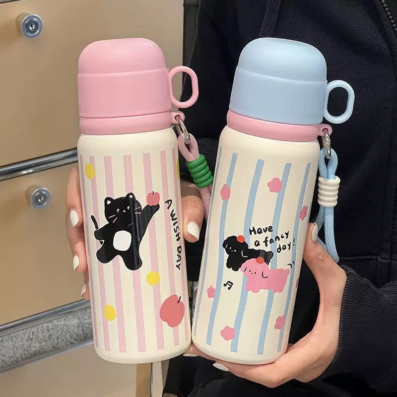 Women's Insulated Water Bottle with Secure Carry Handle and Creative Animal Design Bowlift
