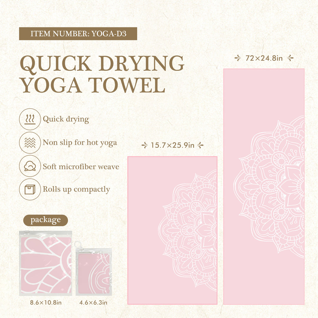 Quick-Drying Non-Slip Microfiber Yoga Towel with Mandala Grip Pattern Bowlift