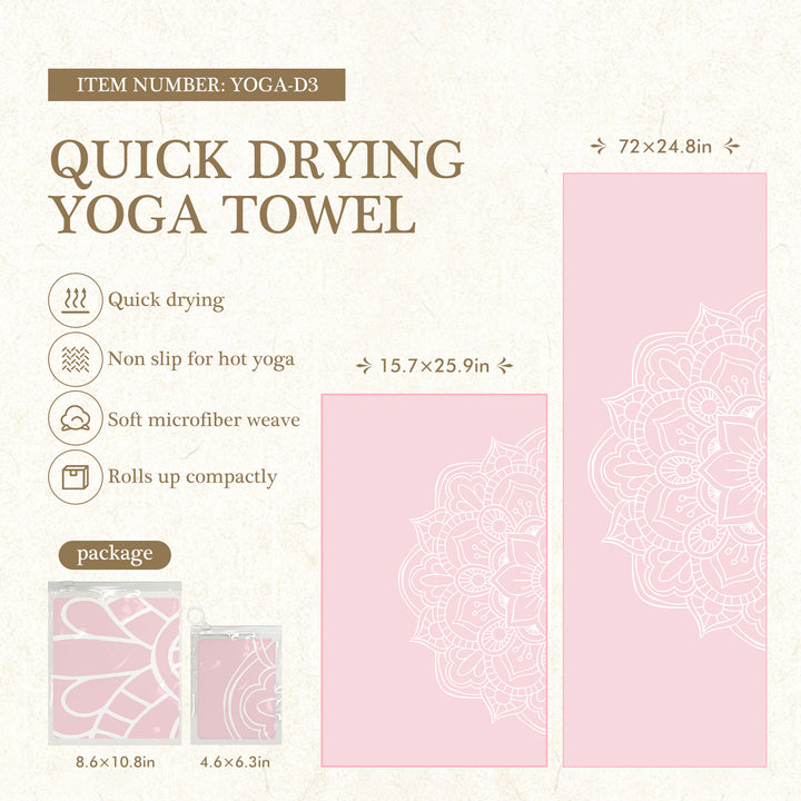 Quick-Drying Non-Slip Microfiber Yoga Towel with Mandala Grip Pattern Bowlift