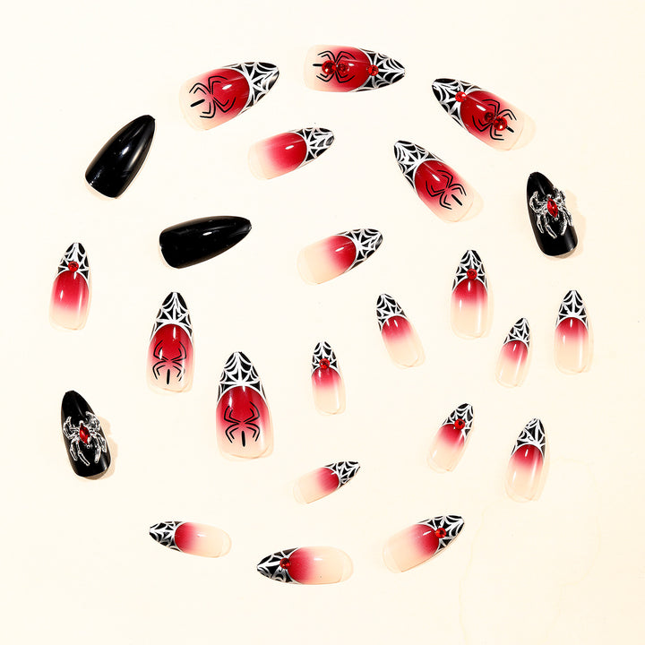 Gothic Spider-Themed Stiletto Nail Art Extensions Bowlift