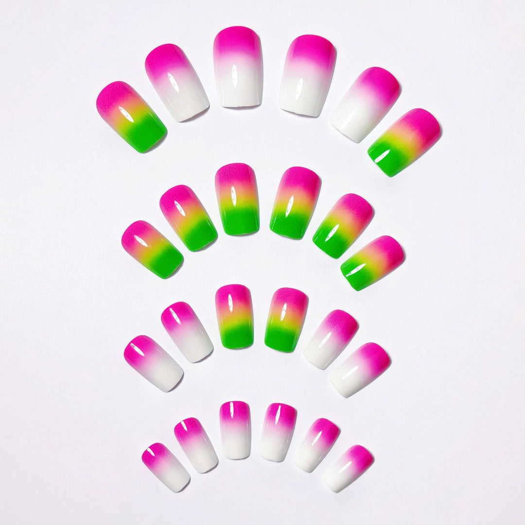 Creative Gel Nails with Neon Gradient Bowlift