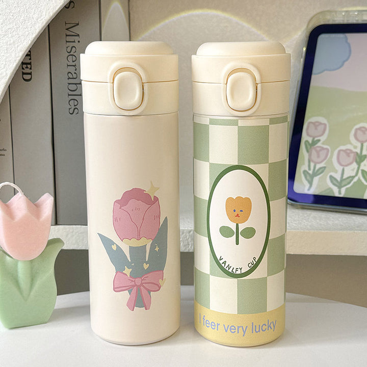 Women Insulated Water Bottle with Elegant Flower Design Bowlift