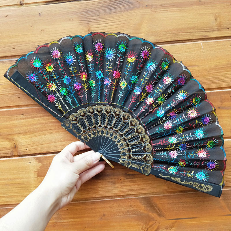 Women's high-quality lace fan with artistic floral motifs Bowlift
