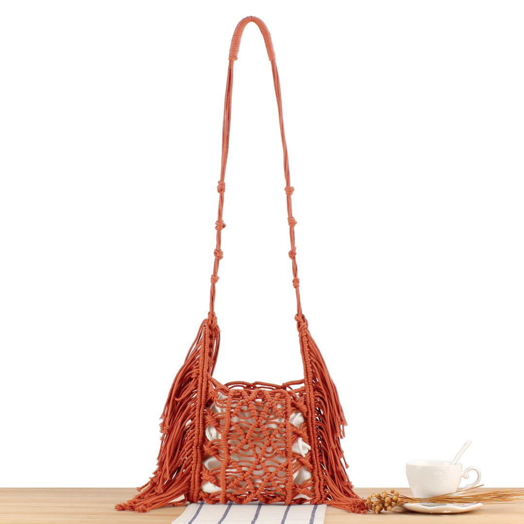 Creative Macrame Shoulder Bag with Fringe Bowlift