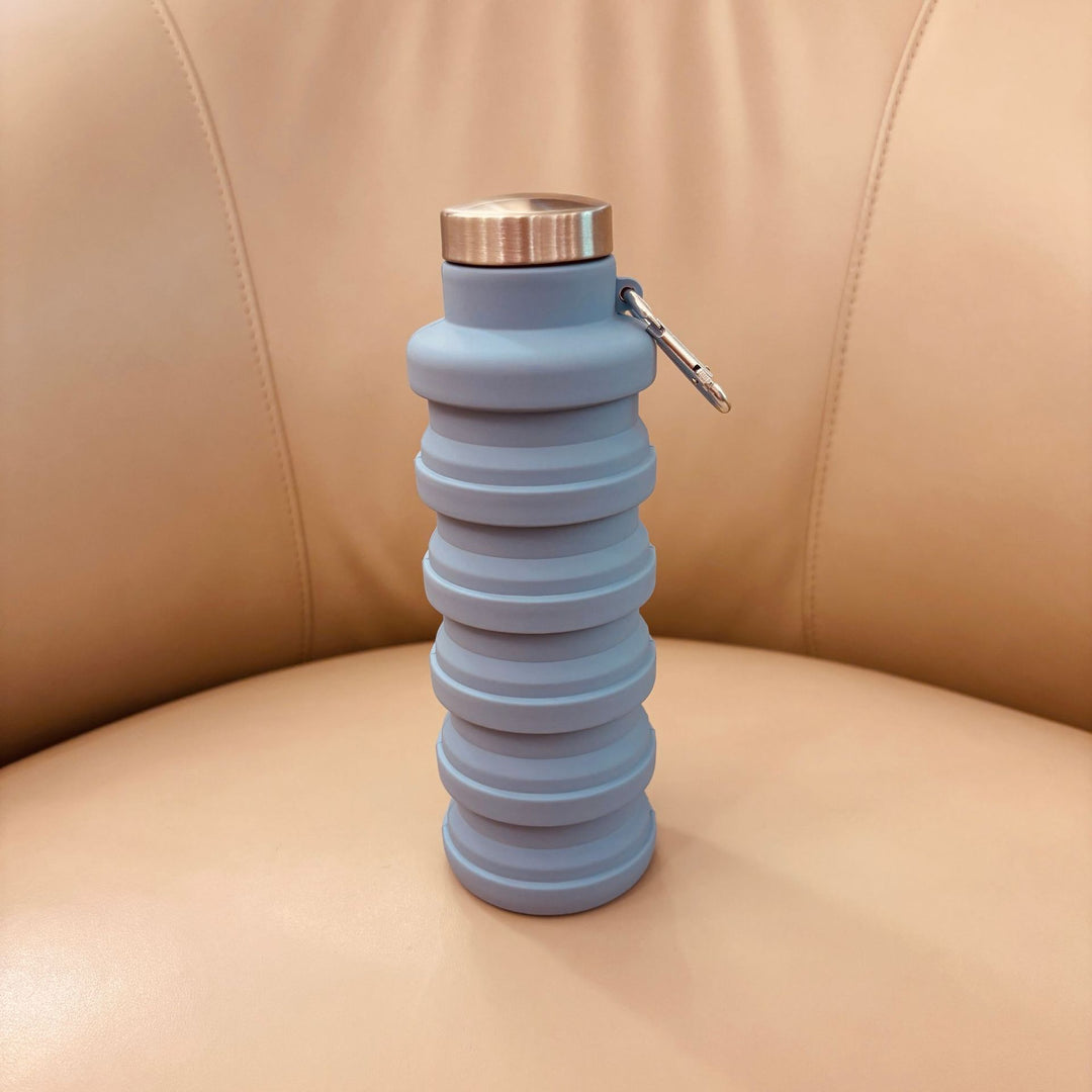 Collapsible Silicone Travel Water Bottle with Stainless Steel Cap and Carabiner Bowlift