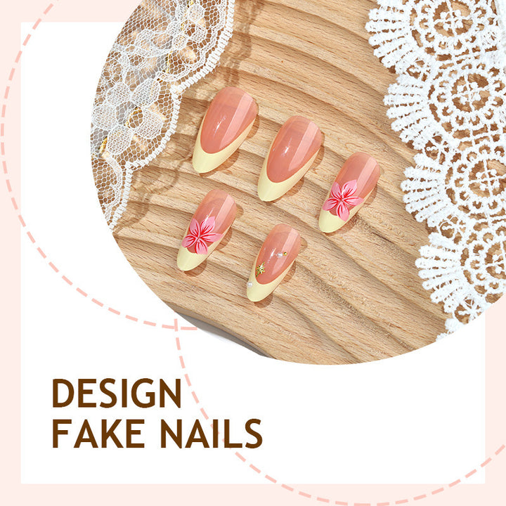 Artificial nail set with elegant flower decorations and fresh design Bowlift