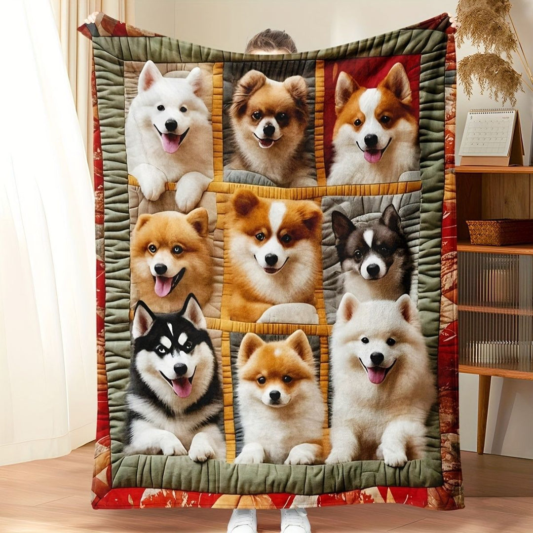 Plush Dog Print Throw Blanket