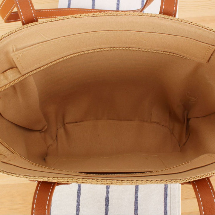Beach bag with Stylish Woven Design and High-Quality Vegan Leather Handles Bowlift