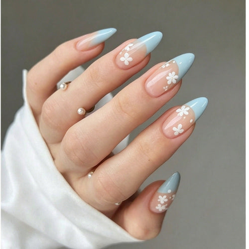 Artificial nails with protective and floral design Bowlift