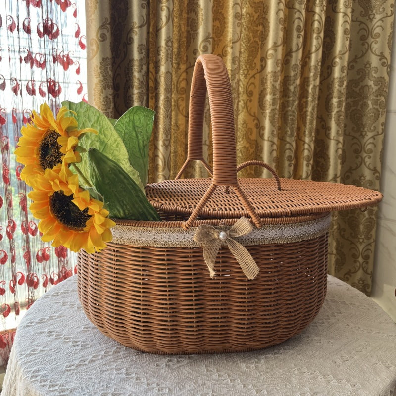Elegant Woven Picnic Basket Bowlift