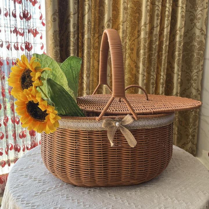 Elegant Woven Picnic Basket Bowlift