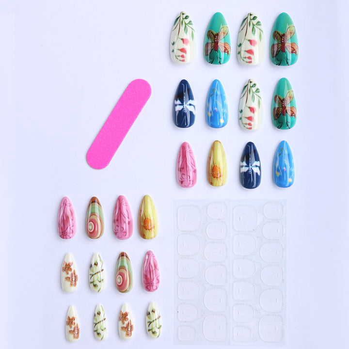Creative artificial nails with botanical motifs Bowlift