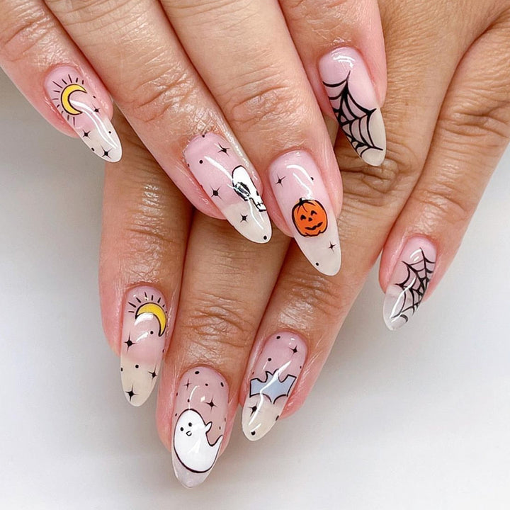 Creative Halloween Art Nail Set with Entertaining Ghost and Pumpkin Motifs Bowlift