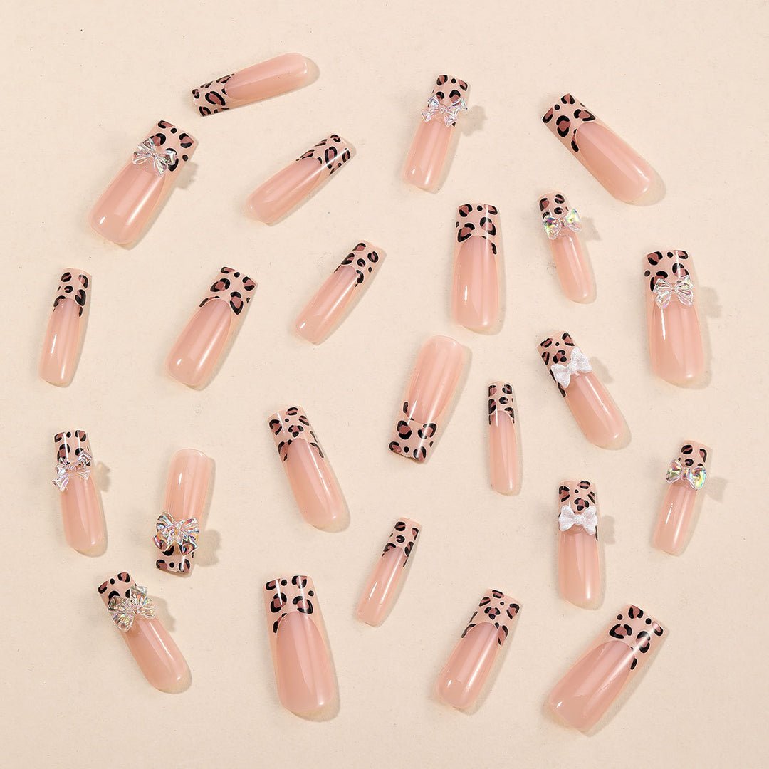 Decorative Leopard Print Acrylic Nail Art Extensions Bowlift
