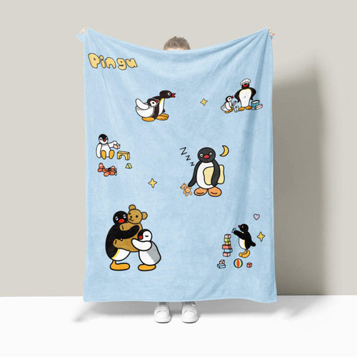 Playful Penguin-Themed Plush Fleece Blanket