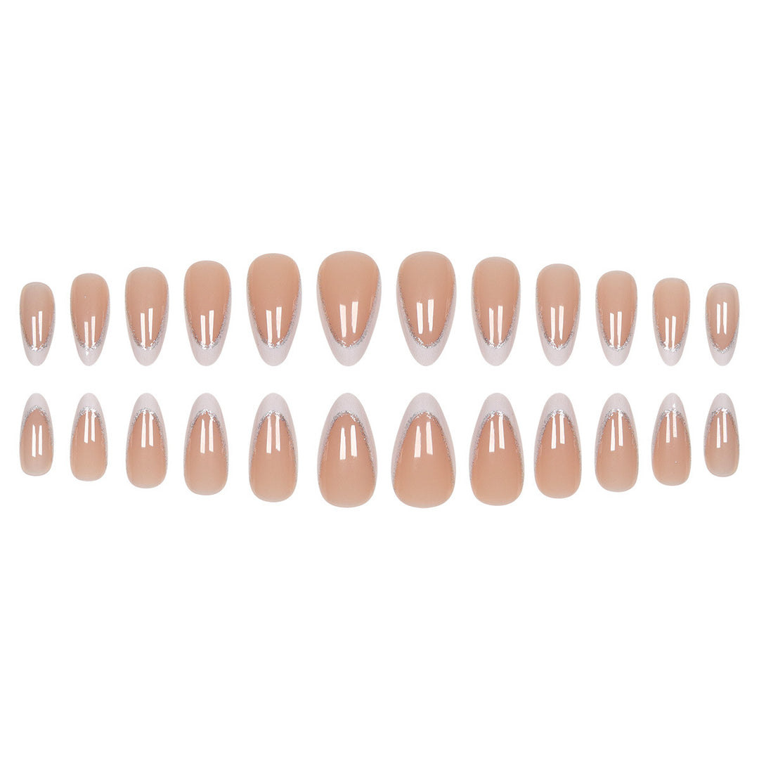 Elegant Stiletto Press-On Nails with Silver Glitter Accents Bowlift