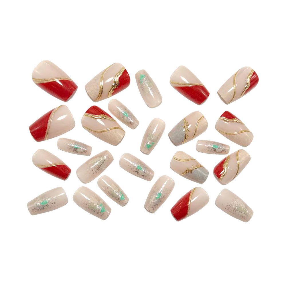 Artificial nails with elegant gold pattern and glitter accents Bowlift