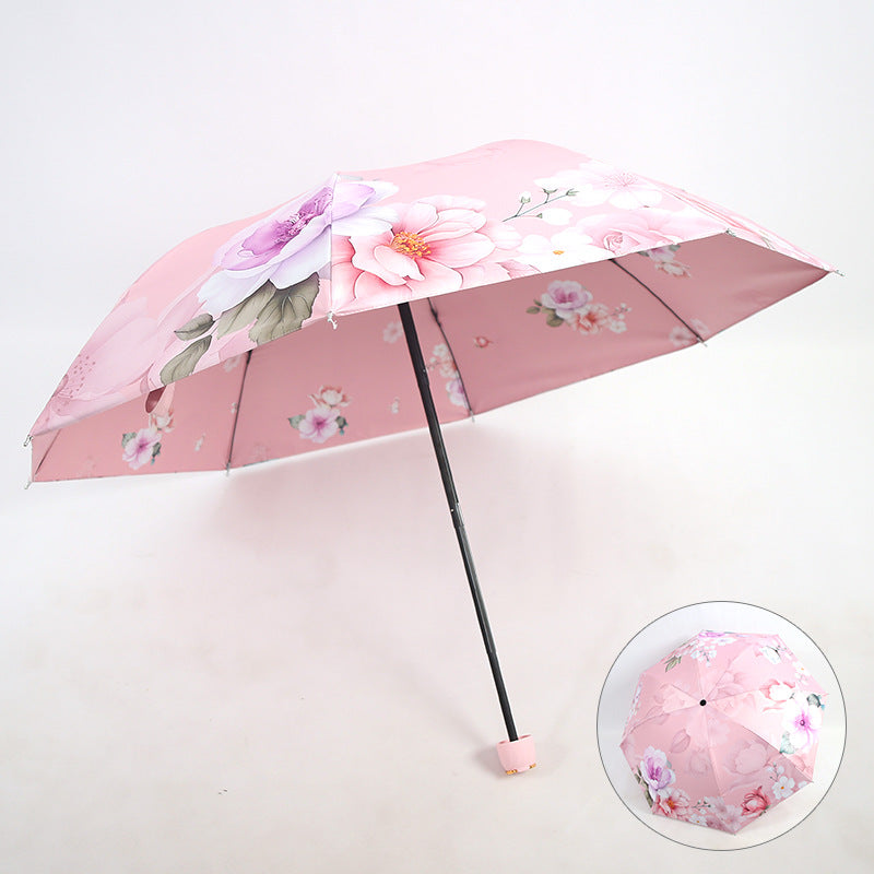 Ladies Folding Umbrella with Elegant Floral Design Bowlift