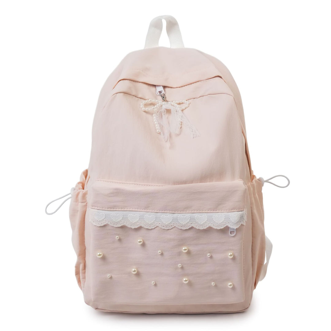 Backpack with elegant pearl applications and intricate design Bowlift