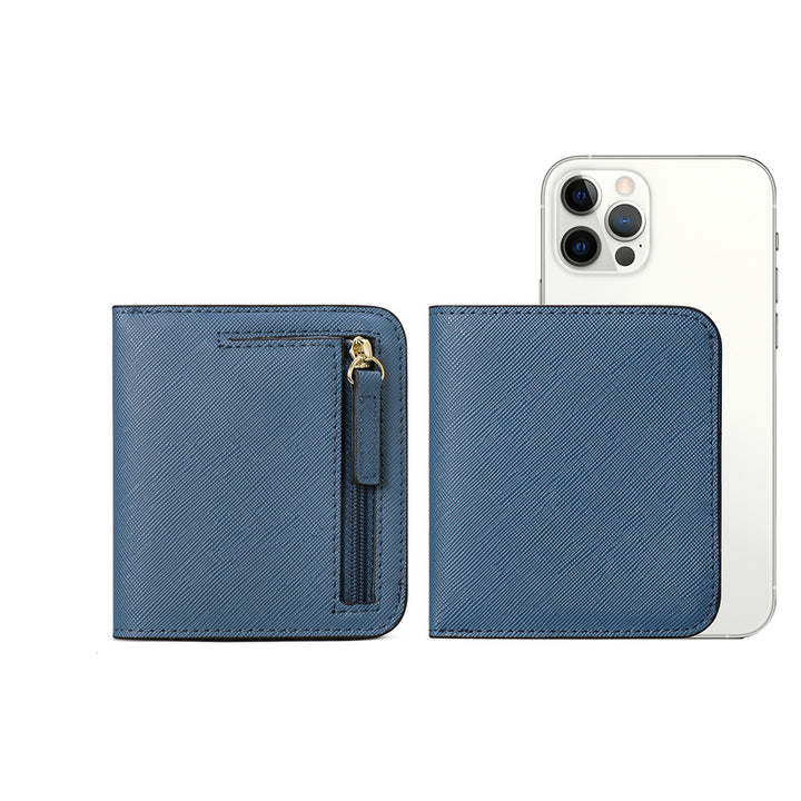 Compact Saffiano Card and Coin Wallet with Zipper Pocket Bowlift
