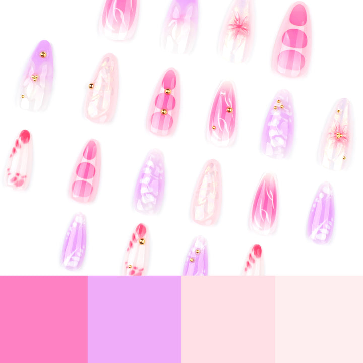 Artful Nail Extensions with Floral Patterns and Rhinestone Embellishments Bowlift