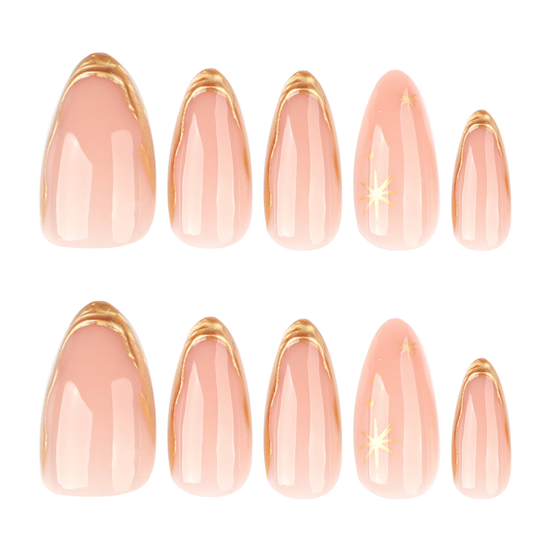 Glamorous stiletto nails with golden accents Bowlift