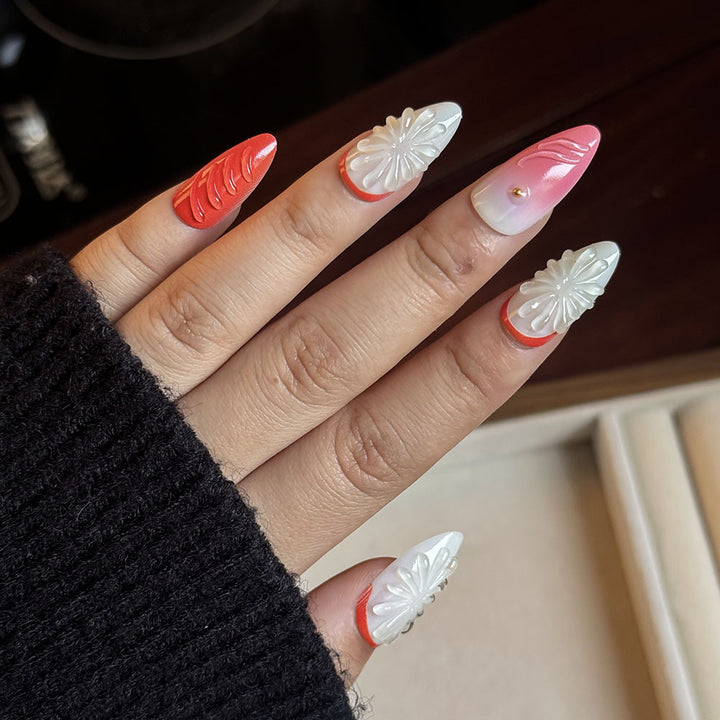 Handcrafted Floral Press-On Nail Set Bowlift