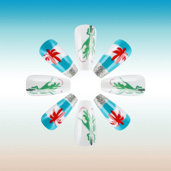 Tropical Palm Tree Press-On Nail Art Bowlift