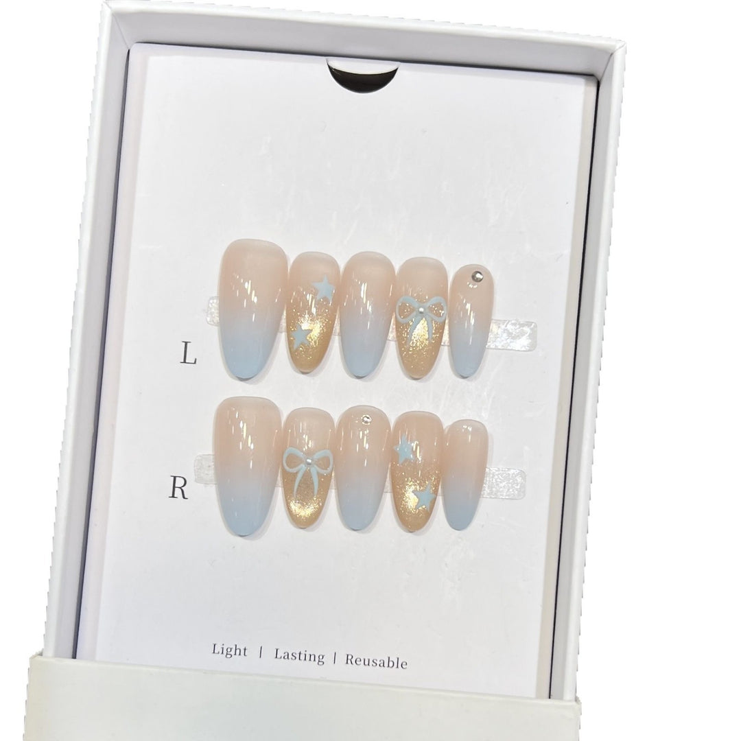 Decorative Press-On Nail Set with Glitter and Bow Accents Bowlift