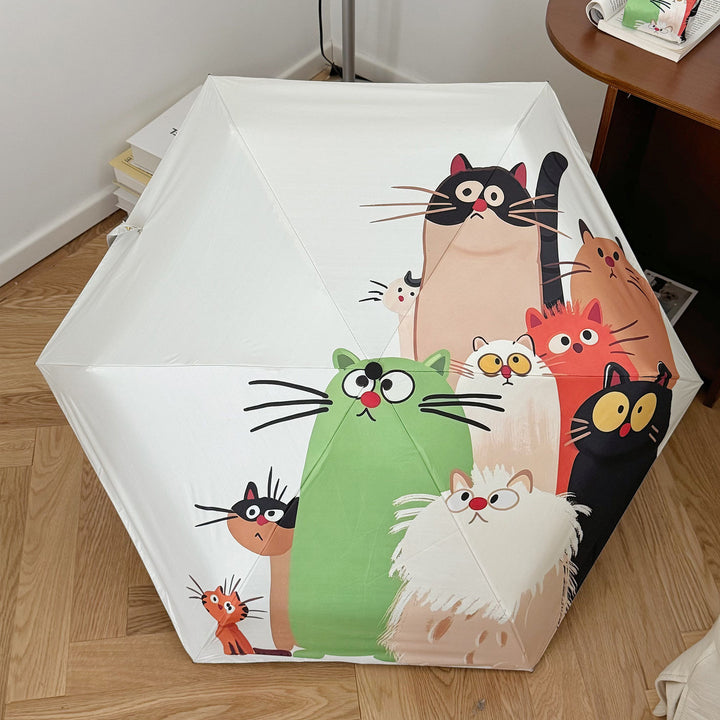 Women's Folding Umbrella with Playful Cat Design Bowlift