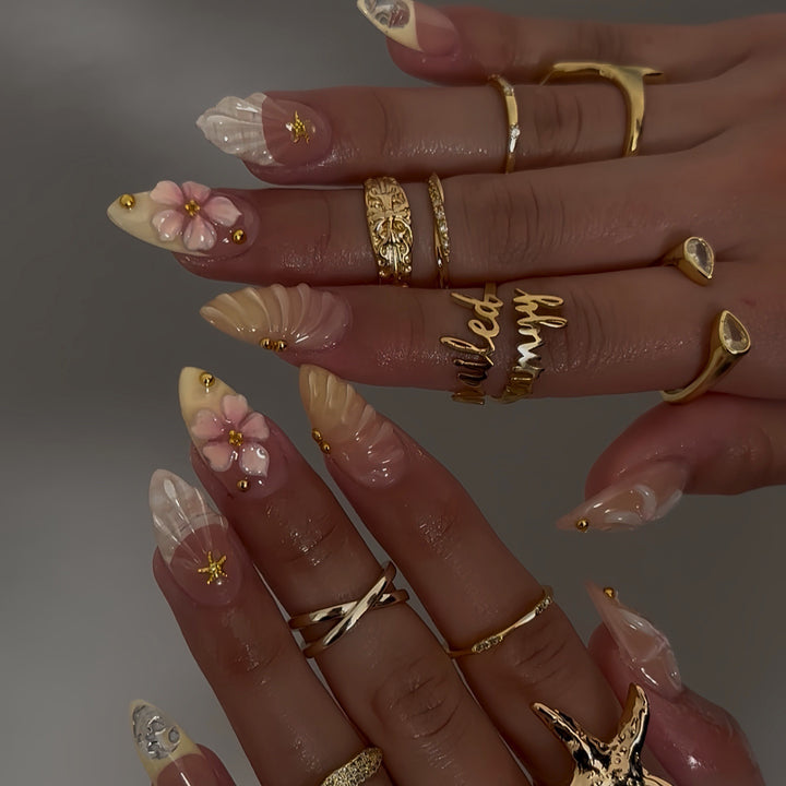 Artistic Floral Press-On Nail Enhancements Bowlift