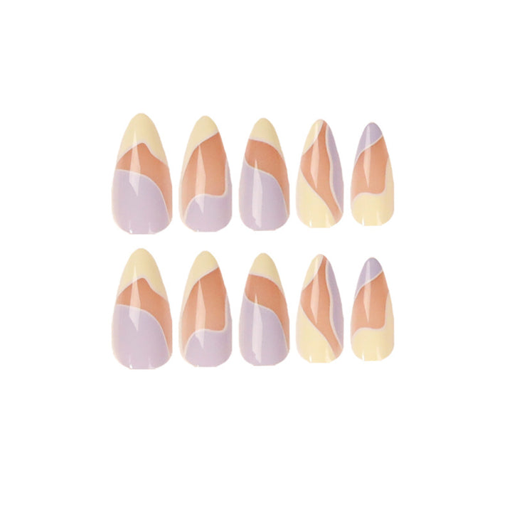 Artful Nail Extensions with Wave Design and Colorful Accents Bowlift