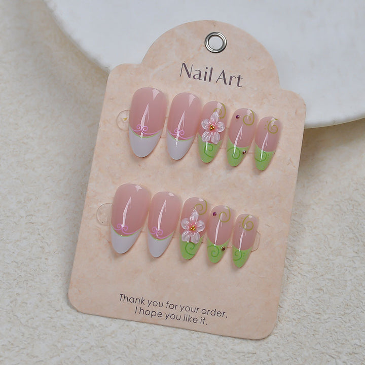 Artistic Floral-Accent Press-On Nail Set Bowlift