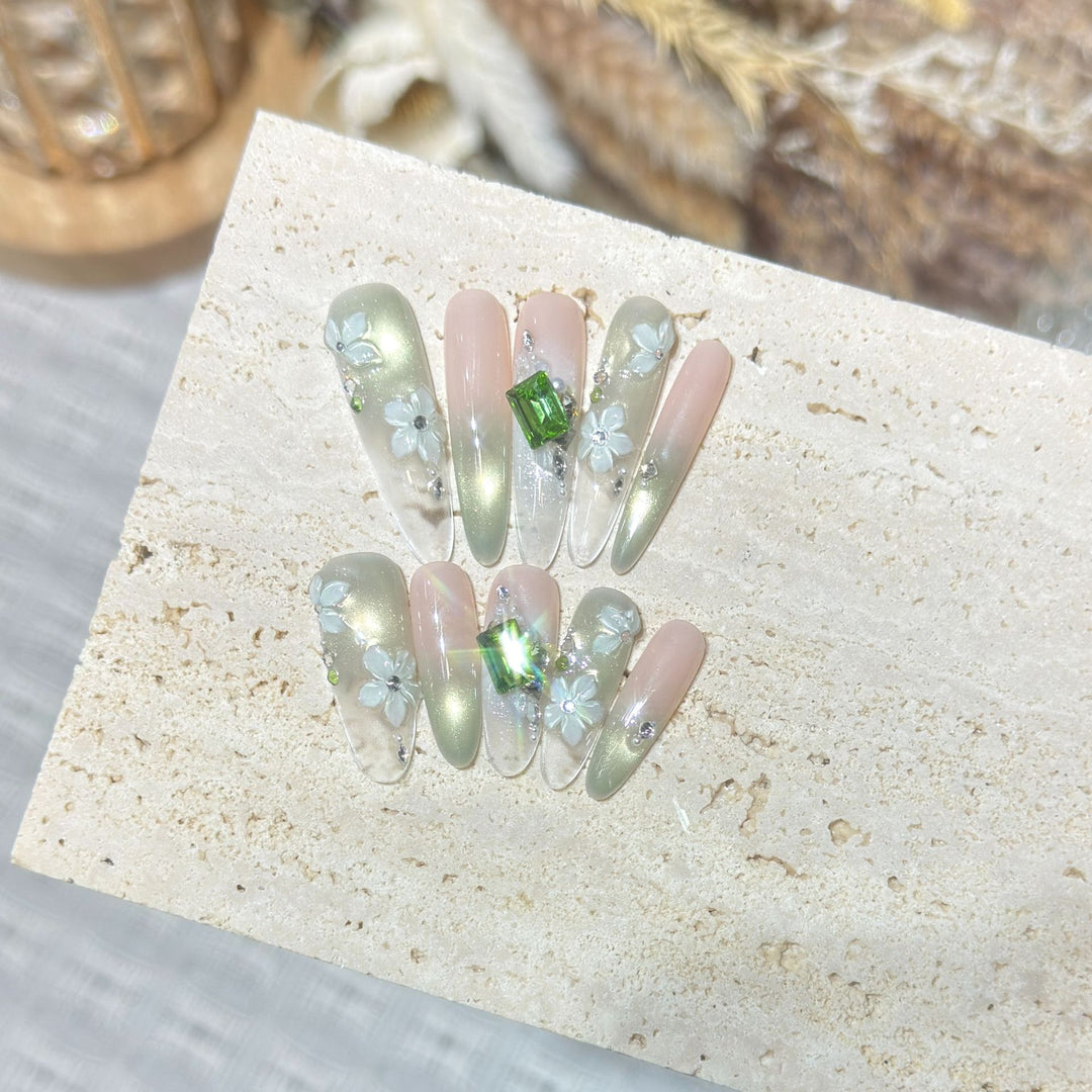 Floral Gemstone Stiletto Nail Set Bowlift
