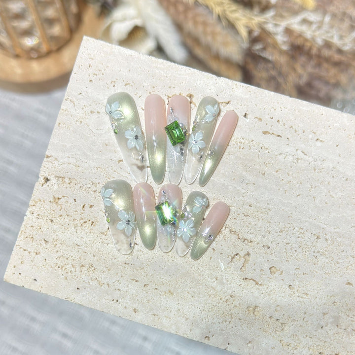Floral Gemstone Stiletto Nail Set Bowlift