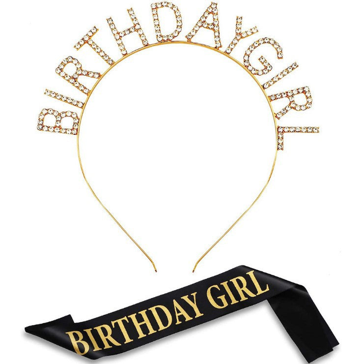 Ladies Glittering Birthday Crown with Festive Sash Bowlift