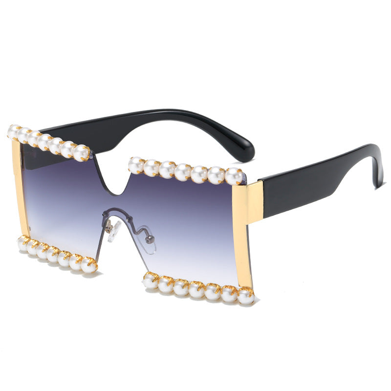 Ladies extravagant rectangular sunglasses with pearl decoration and UV protection Bowlift