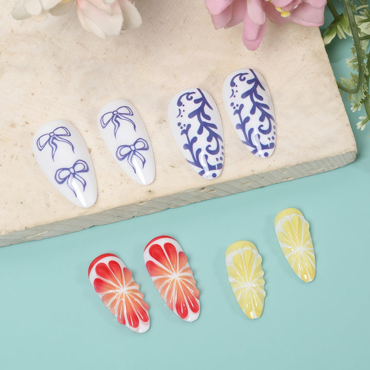 Artificial Nail Set with Handcrafted Floral and Graphic Designs Bowlift