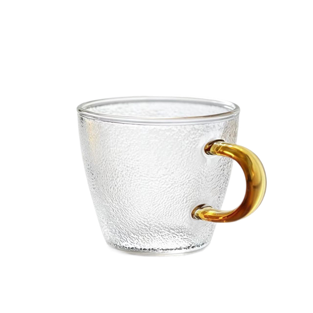 Hand-Blown Textured Glass Coffee Mug with Curved Decorative Handle Bowlift