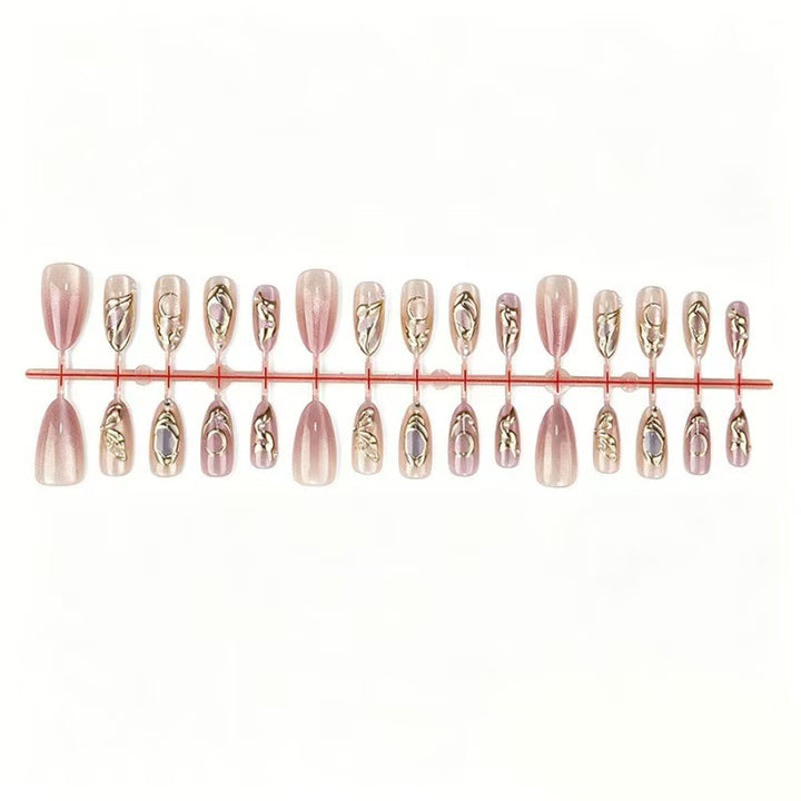 Artistic Press-On Nail Set with Gold Accents Bowlift