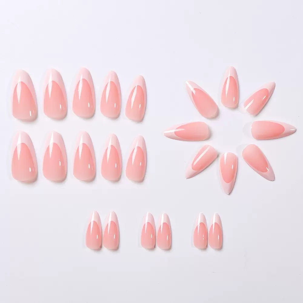 Artificial nail set with elegant French design and gloss effect Bowlift