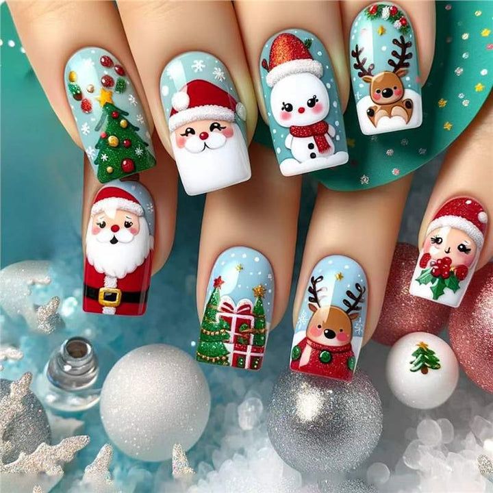 Festive Holiday-Themed Press-On Nail Art Set Bowlift