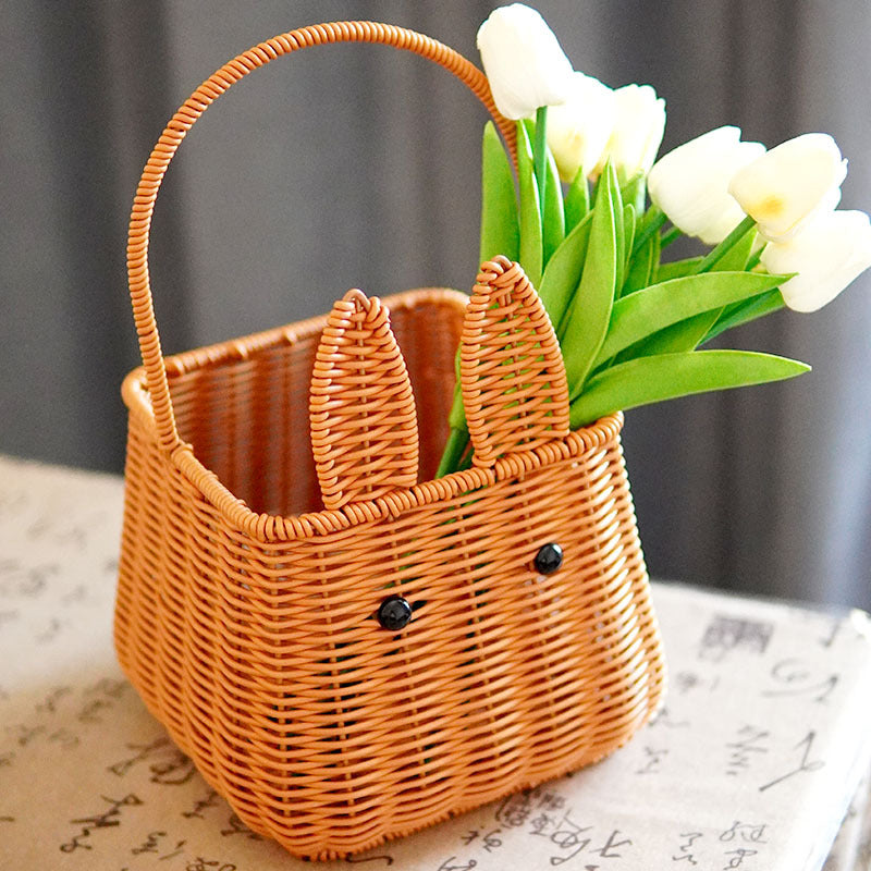 Cute Rabbit Ears Woven Storage Basket Bowlift