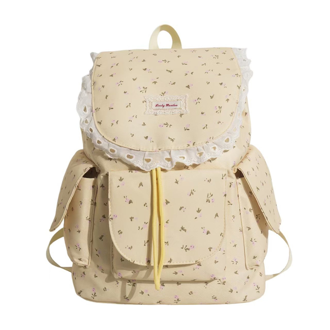 Floral Print Ruffled Backpack Bowlift