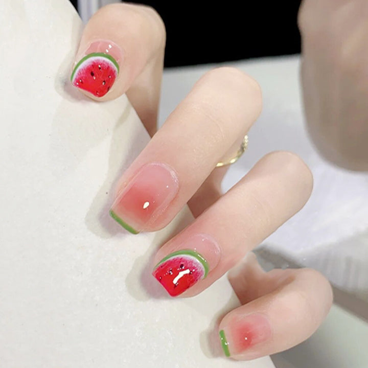 Creative acrylic nail set with watermelon pattern Bowlift