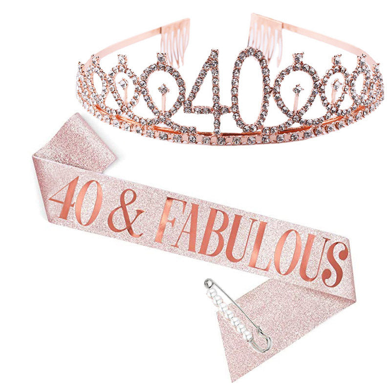 Ladies Crystal Birthday Tiara and Sash Set Bowlift