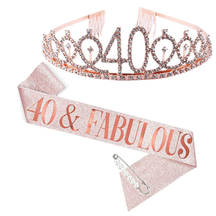 Ladies Crystal Birthday Tiara and Sash Set Bowlift